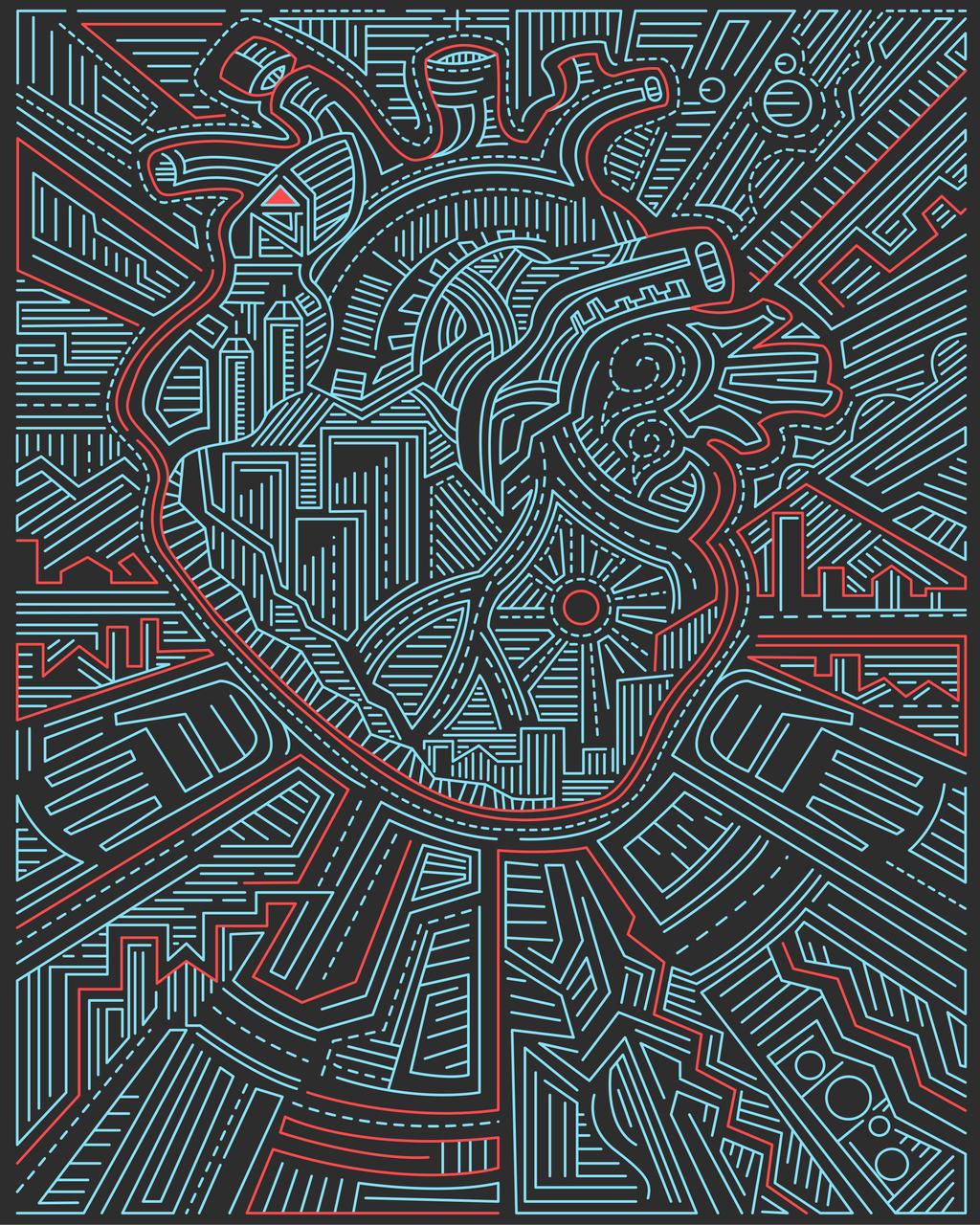 Diagram of streets forming the shape of a heart